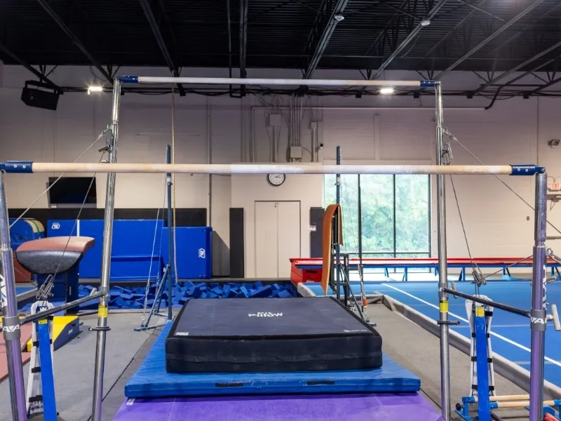 Uneven bar gymnastics equipment at Haverford Y's Gymnastics Center