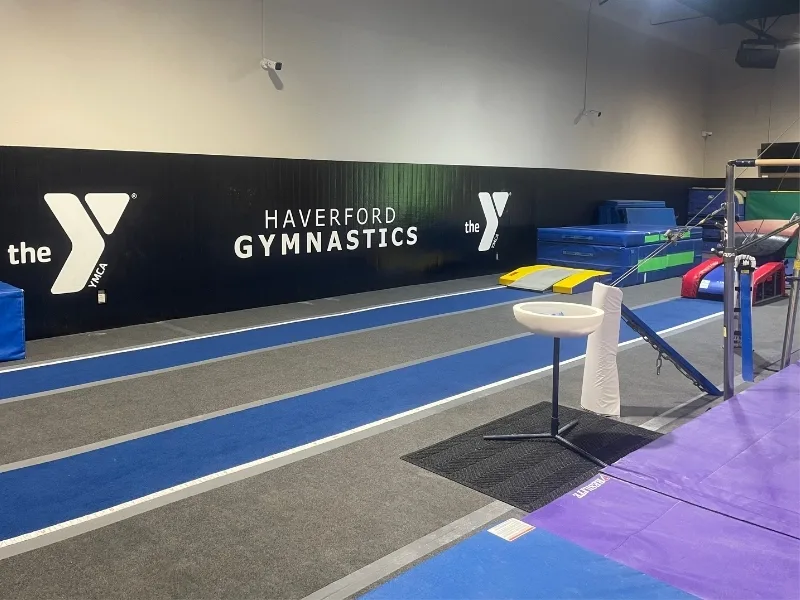 Gymnastics equipment inside Haverford Y's Gymnastics Center