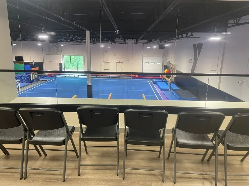 Upstairs observational area inside Haverford Y's Gymnastics Center