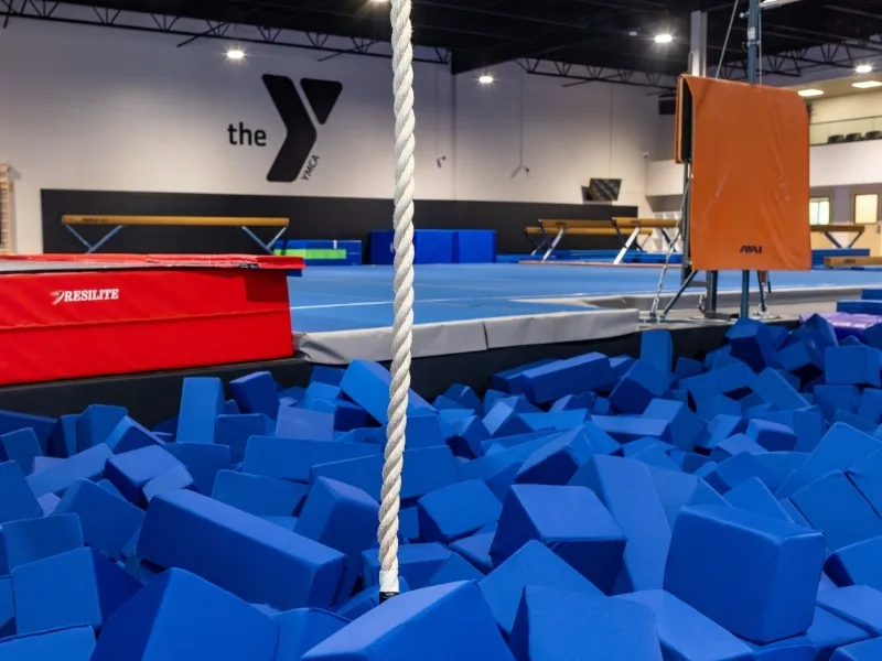 Foam pit with rope inside Haverford Y's Gymnastics Center