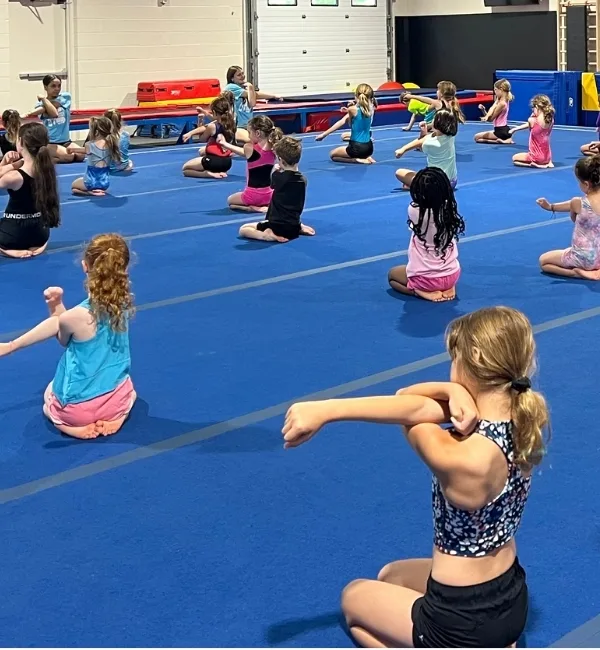 Children stretching at Haverford Y's Gymnastics Center