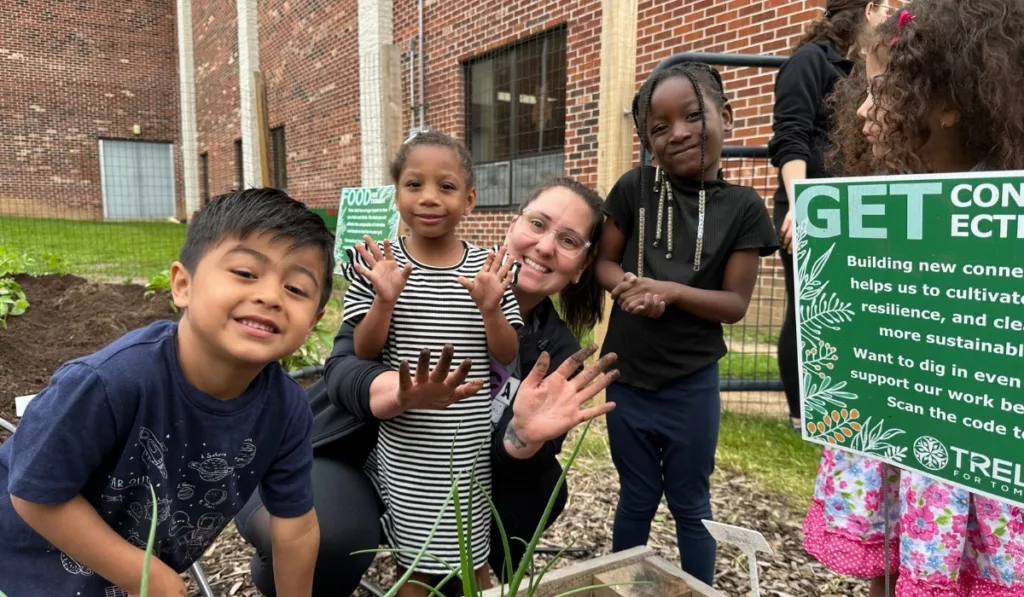 Children gardening at Phoenixville Y's community garden