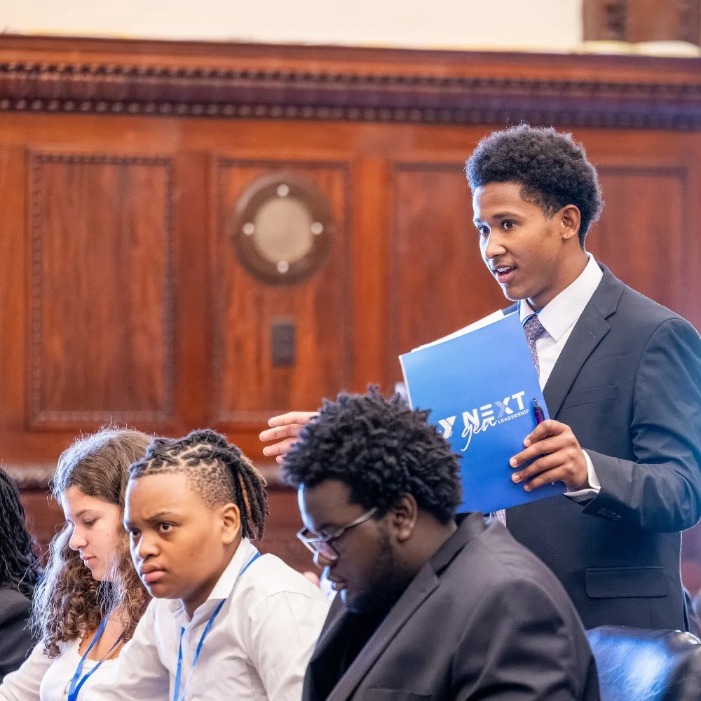 Teen leadership member speaking at a Youth Government event