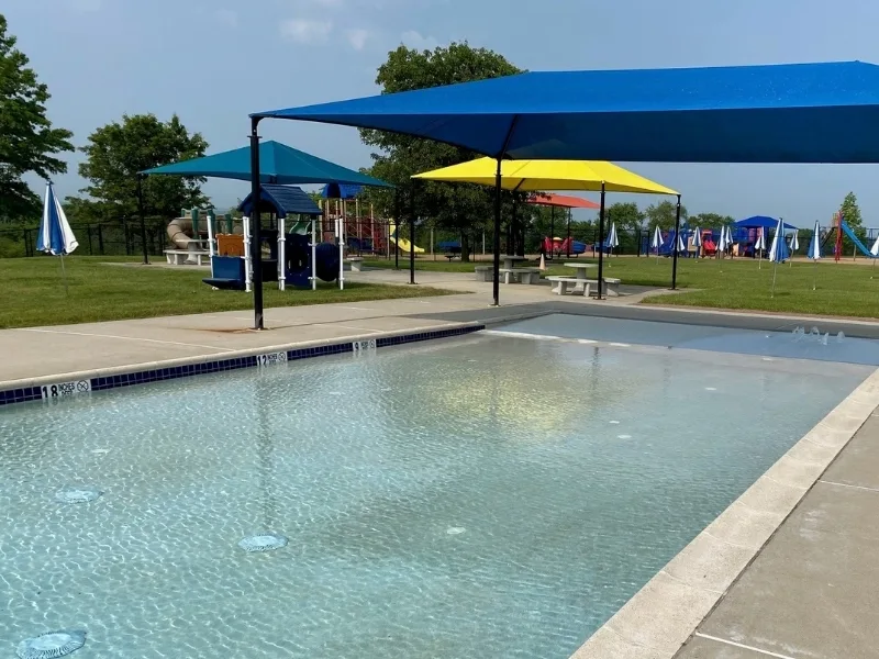 Outdoor pool pavilion with canopy at Spring Valley Y