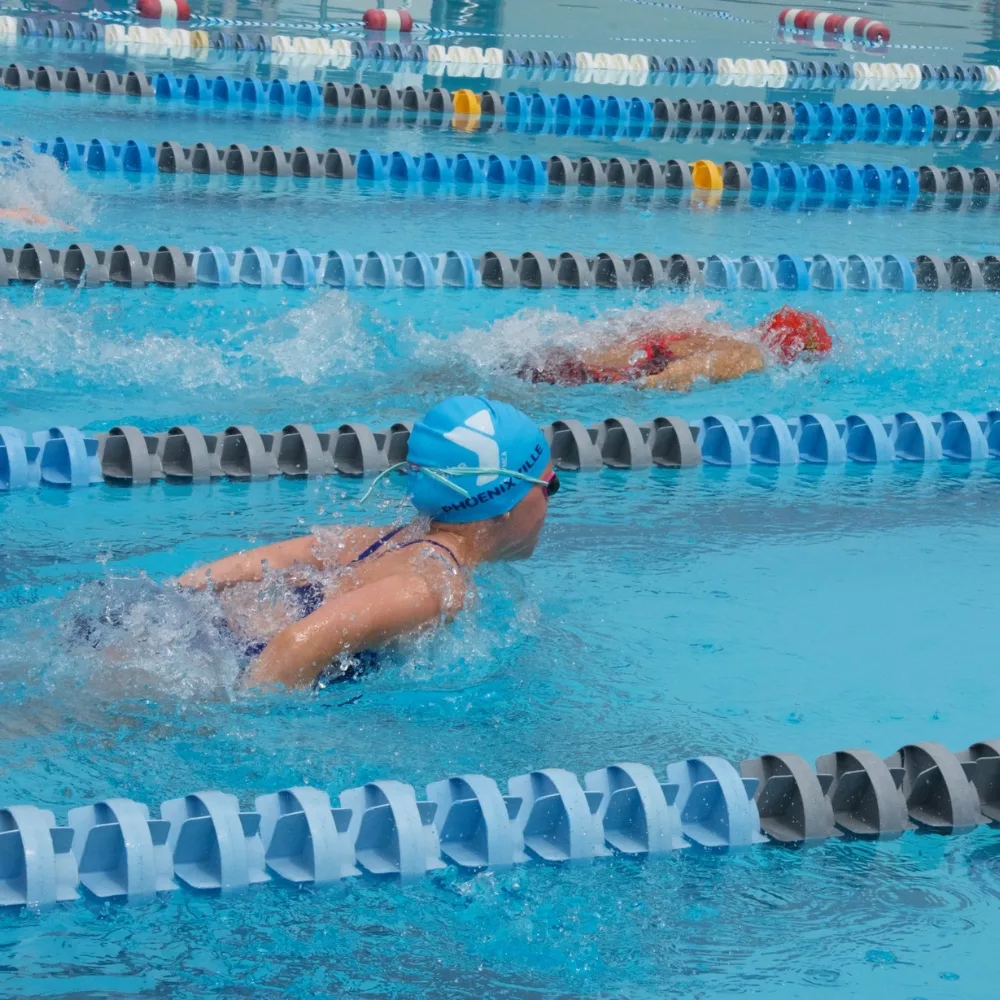 Swim competition at an indoor pool