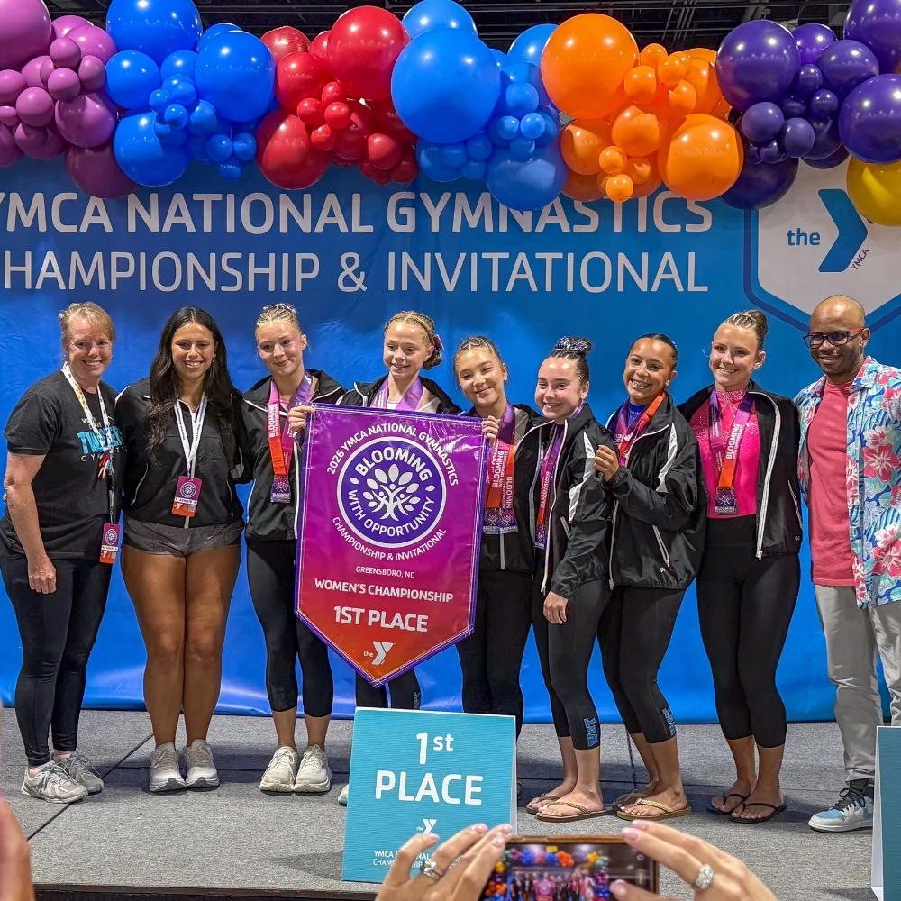 Willow Grove Y's youth gymnastics team at gymnastics competition