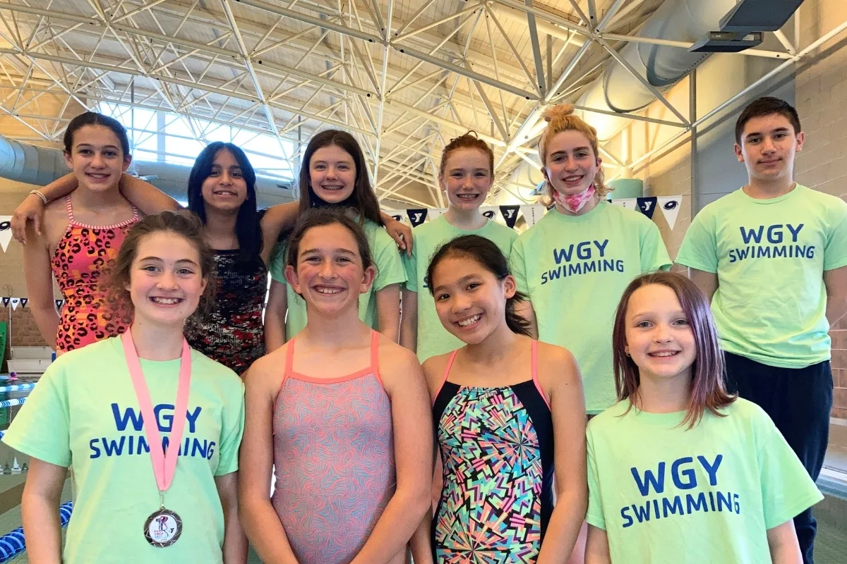Willow Grove Y's youth swim team inside indoor pool