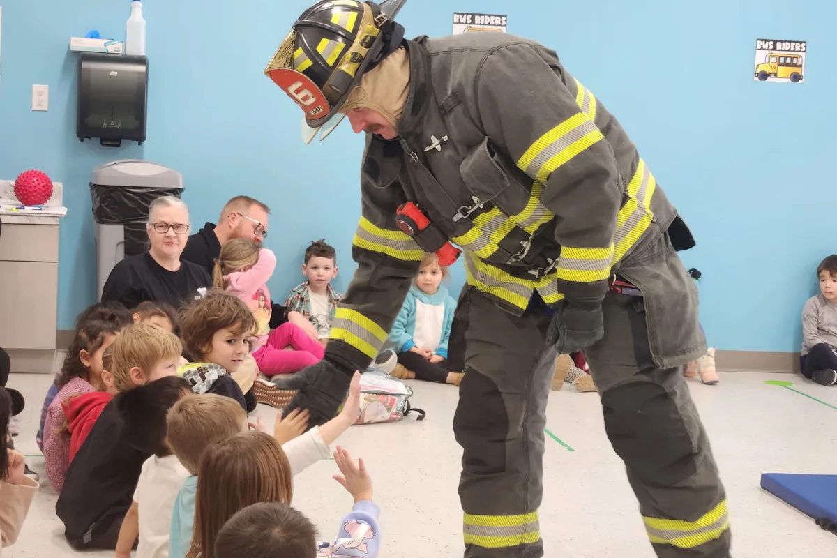 Firefighter demonstration at Commerce Early Learning Center