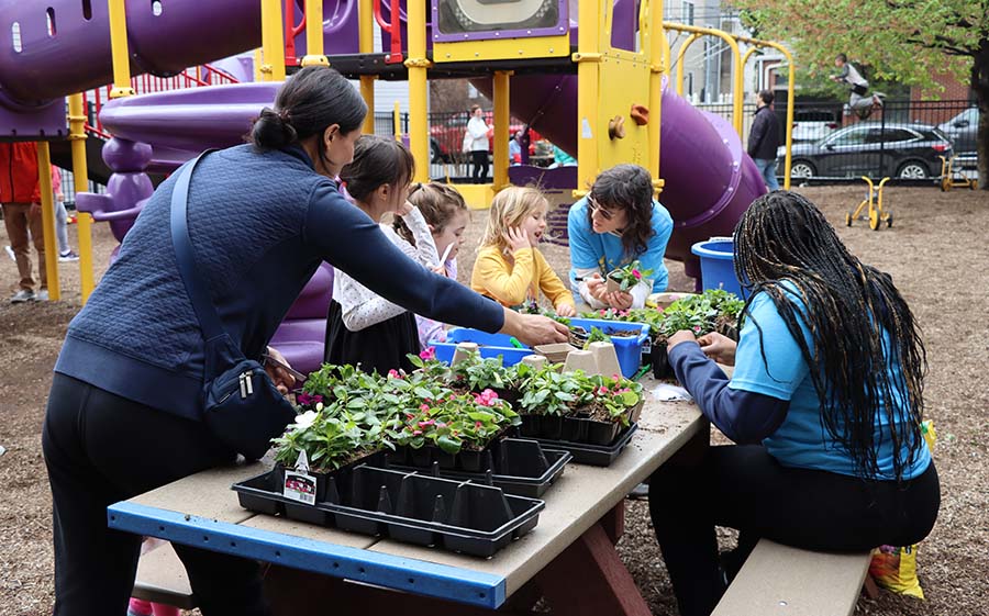 Kids learning gardening