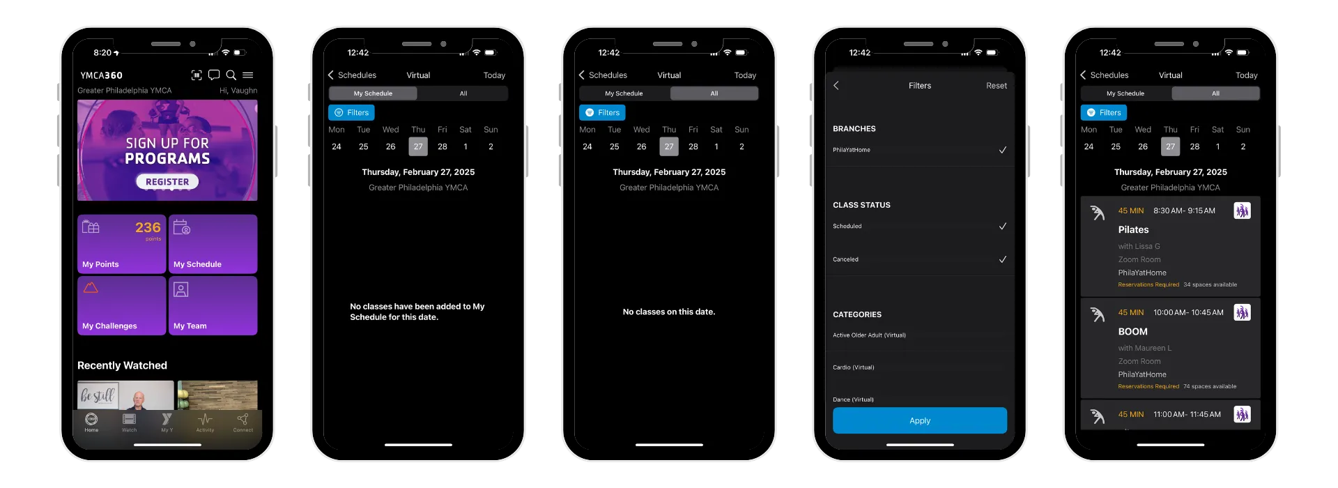 Virtual Schedule - App YMCA360