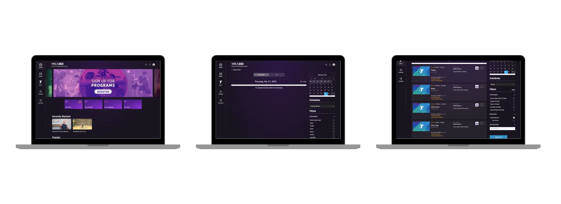 Virtual Schedule - Desktop YMCA360